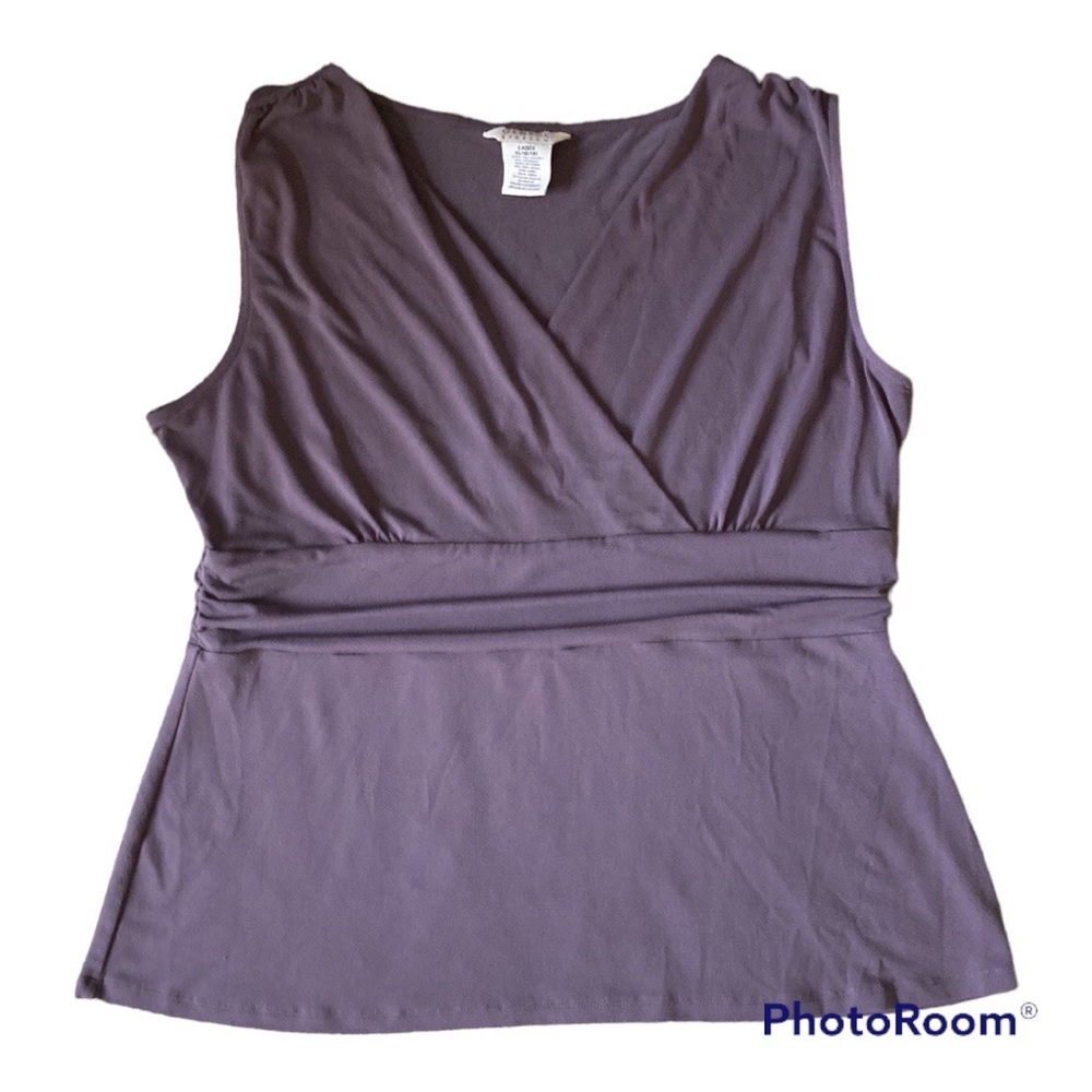 George Stretch Surplice Crossover V-Neck Sleeveless Top in Lavender Purple - Picture 9 of 12